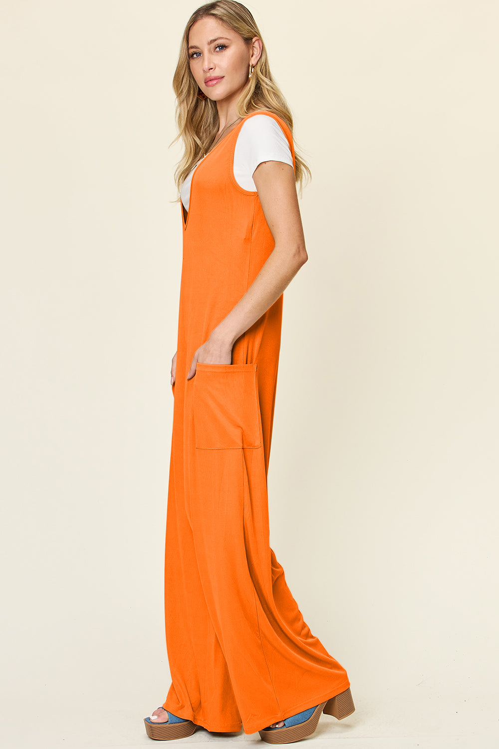Sleeveless Wide Leg Jumpsuit with Handy Pockets