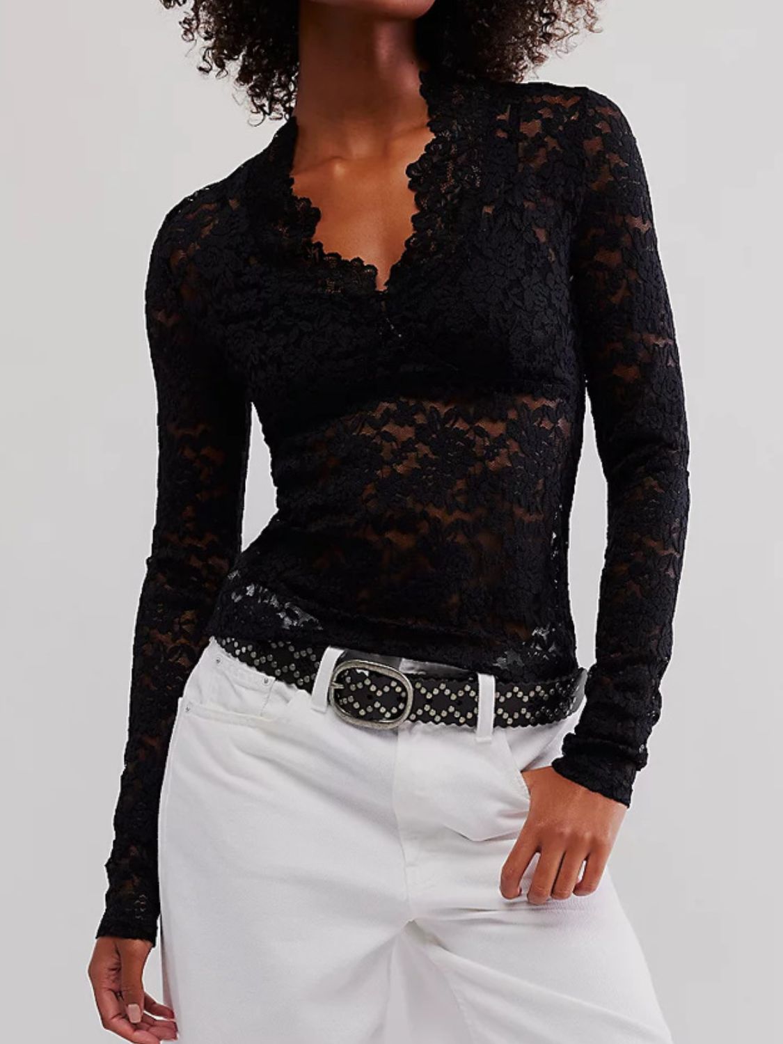 V-Neck Long Sleeve Lace Top