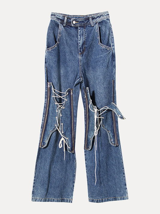 Lace Up Bootcut Jeans with Pockets Medium