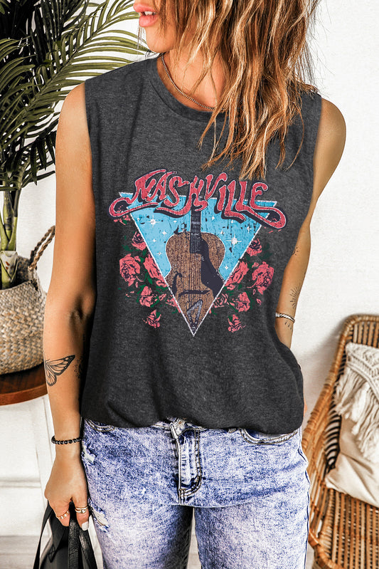 NASHVILLE Graphic Round Neck Tank Dark Gray