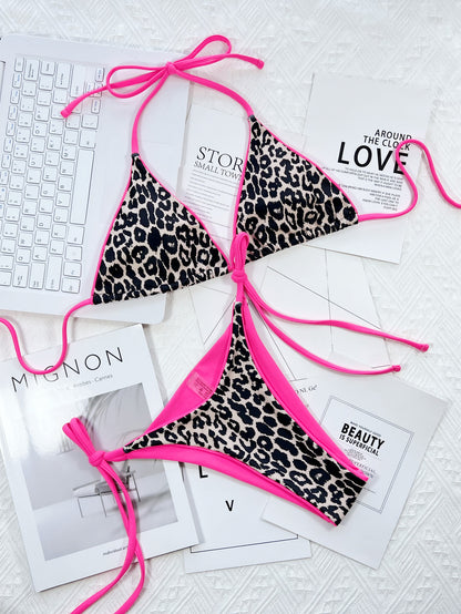 Leopard Print Tie Side Bikini Set