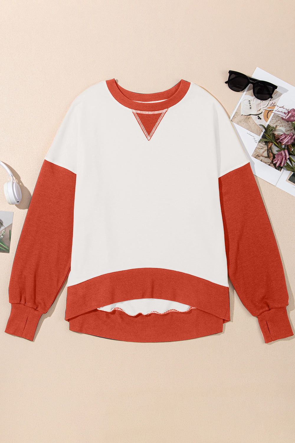 Women's Contrast Crewneck Sweatshirt White