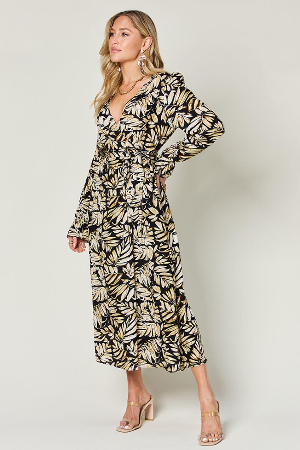 Flowy Tie-Back Midi Dress with Sleeves