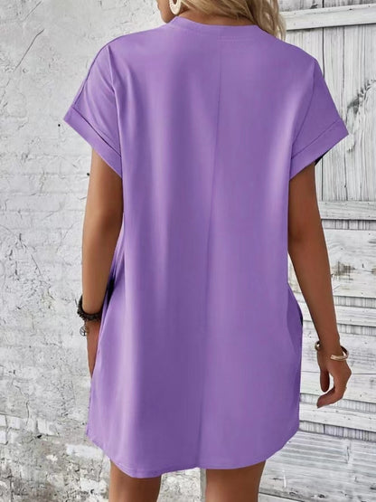 Casual Pocketed Round Neck Tee Dress