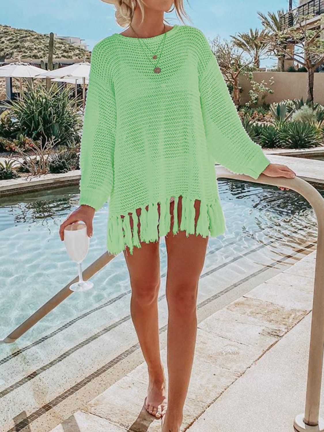 Boho Openwork Tassel Hem Knit Kimono