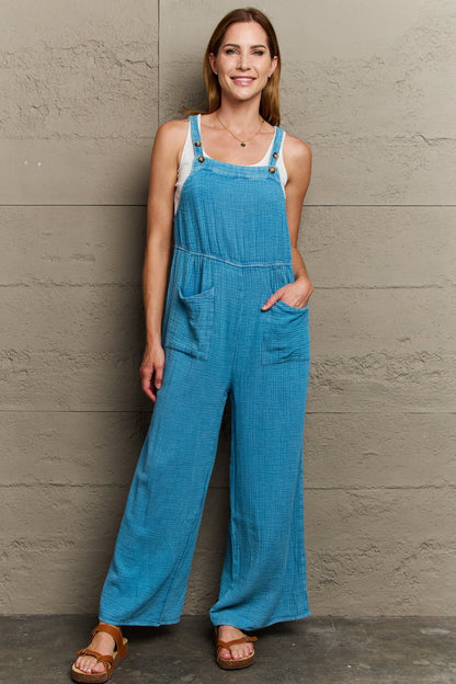 HEYSON Playful Mineral Wash Gauze Overalls Teal