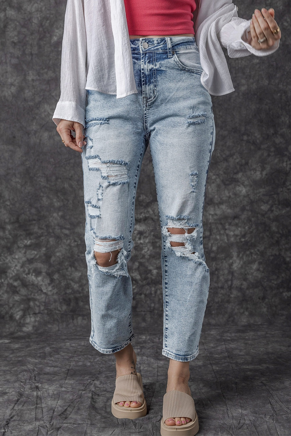 Distressed High Waist Jeans Light