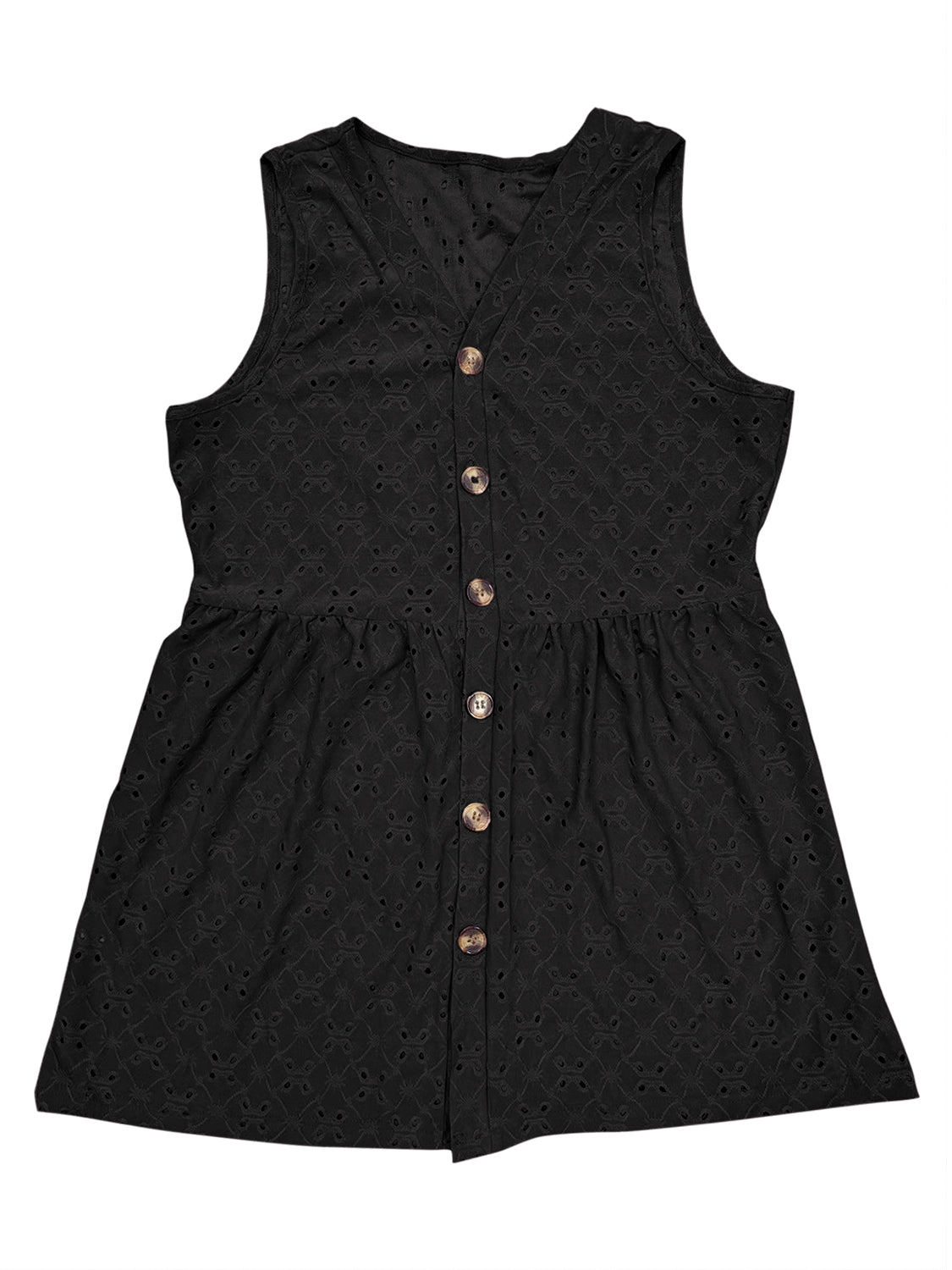 Full Size Eyelet Button Up V-Neck Tank