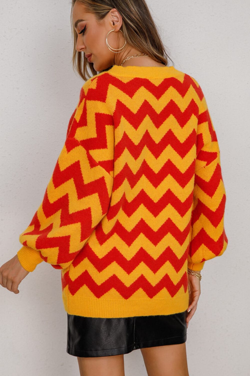 Angel Wings Chevron Lantern Sleeve Tunic Sweater