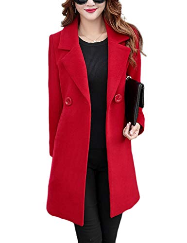 Blue Coat - Omoone Womens Long Sleeve Slim Fit Warm Winter Wool Blend Pea Coat Overcoat Red