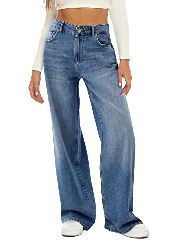 Rfm Jeans - HDLTE Women Wide Leg Jeans High Waist Baggy Jeans Loose Boyfriend Jeans Denim Pants Y2K