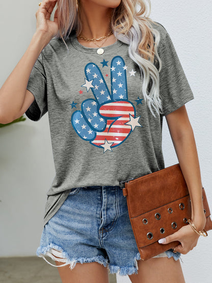 US Flag Peace Sign Hand Graphic Tee Mid Gray