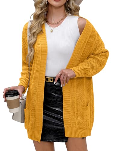 Yellow Cardigan - For G and PL Womens VNeck Long Sleeve Cardigan Cable Knit Open Front with Pockets Sweater Outerwear A-yellow