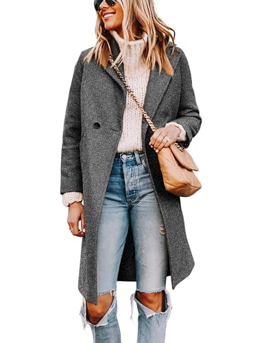 Blue Coat - Tanming Womens Notch Lapel Double Breasted Wool Blend Mid Long Pea Trench Coat Dark Grey