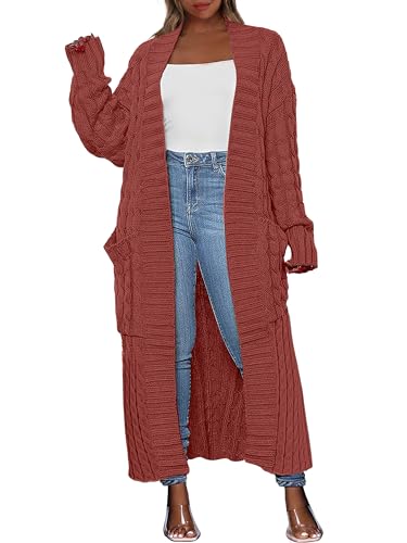 Yellow Cardigan - Caracilia Womens Long Cardigan Sweaters 2024 Fall Open Front Coat Long Sleeve Cable Knit Maxi Outerwear Trendy Jacket Clothes Rust Red