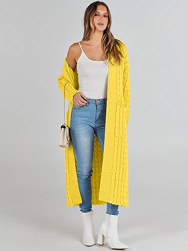 Yellow Cardigan - Caracilia Womens Long Cardigan Sweaters 2024 Fall Open Front Coat Long Sleeve Cable Knit Maxi Outerwear Trendy Jacket Clothes