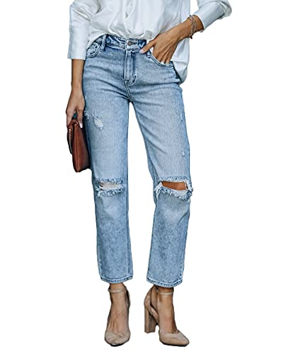 Rfm Jeans - Lesore Womens High Waist Stretch Distressed Jeans Destroyed Denim Pants