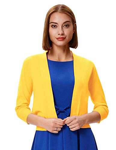 Yellow Cardigan - GRACE KARIN Womens 34 Sleeve Knit Cropped Cardigan Sweaters Open Front Bolero Shrugs Coat Tops S3XL