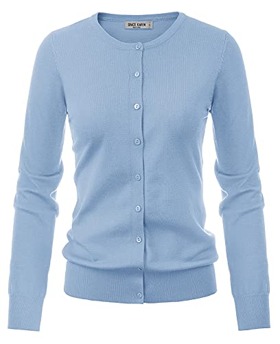 Yellow Cardigan - GRACE KARIN Womens Classic Long Sleeve Knit Cardigan Sweaters Casual Open Front Button Down Cardigan S3XL Light Blue