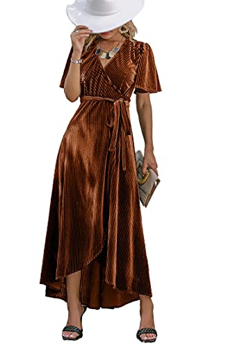 Christmas Green Dress - BerryGo Womens Velvet V Neck Wrap Semi Formal Dress Cocktail Party Maxi Dress for Wedding Guest Z Velvet Burnt Orange