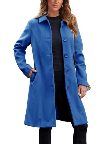 Blue Coat - Springrain Womens Pea Coat Elegant Overcoat Single Breasted Winter Coat Dress Coat with Pockets