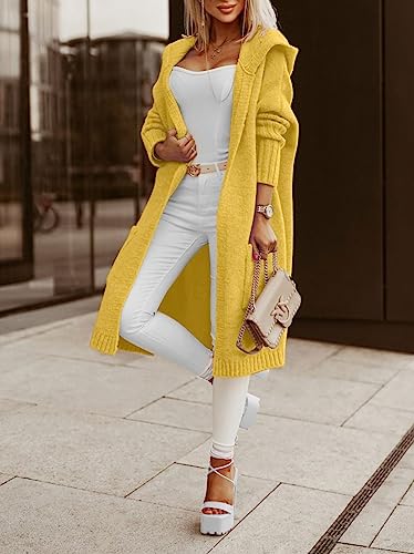 Yellow Cardigan - Aoysky Womens Long Cardigans Cable Knitted Open Front Oversized Hooded Outerwear Sweater Coat