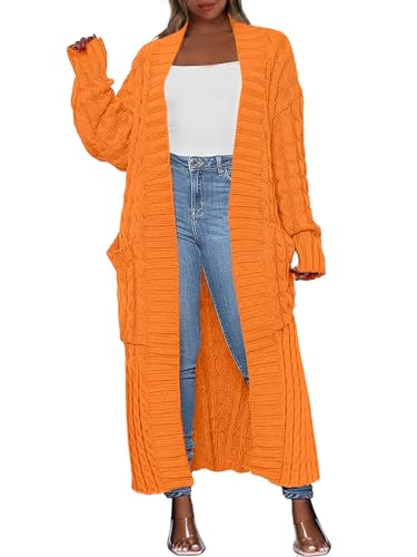 Yellow Cardigan - Caracilia Womens Long Cardigan Sweaters 2024 Fall Open Front Coat Long Sleeve Cable Knit Maxi Outerwear Trendy Jacket Clothes Orange