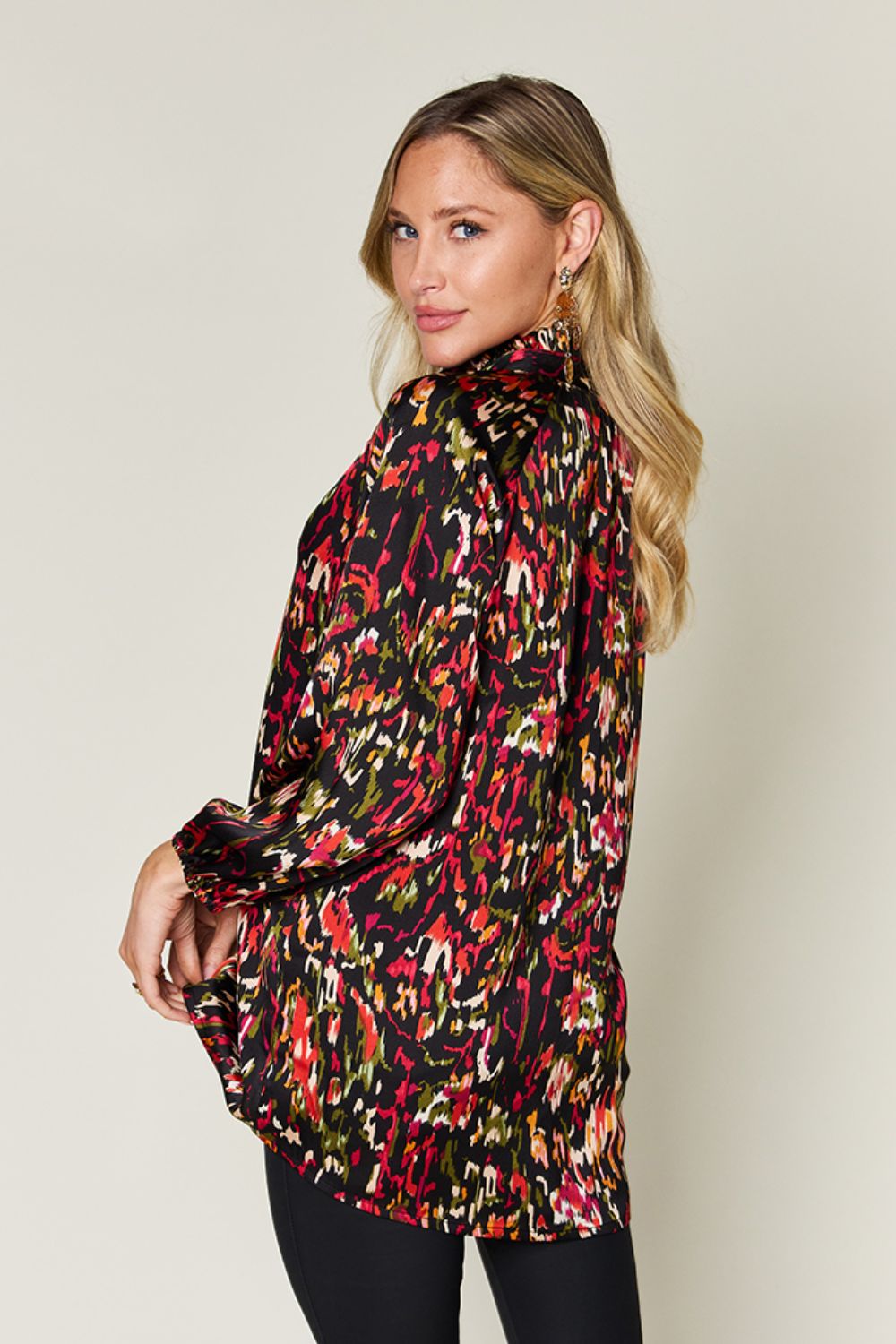 Printed Long Sleeve Button-Down Top