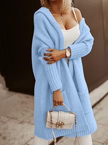 Blue Coat - Aoysky Womens Long Cardigans Cable Knitted Open Front Oversized Hooded Outerwear Sweater Coat