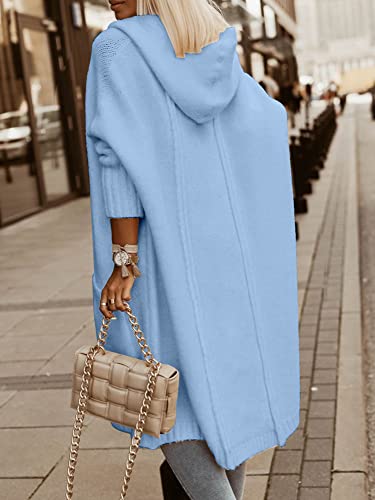 Blue Coat - Aoysky Womens Long Cardigans Cable Knitted Open Front Oversized Hooded Outerwear Sweater Coat