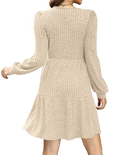 Christmas Green Dress - SAMPEEL Womens Square Neck Long Sleeve Fall Dresses Casual Babydoll Sweater Dress