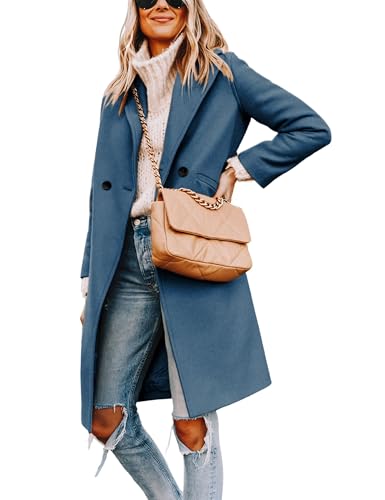 Blue Coat - Tanming Womens Notch Lapel Double Breasted Wool Blend Mid Long Pea Trench Coat