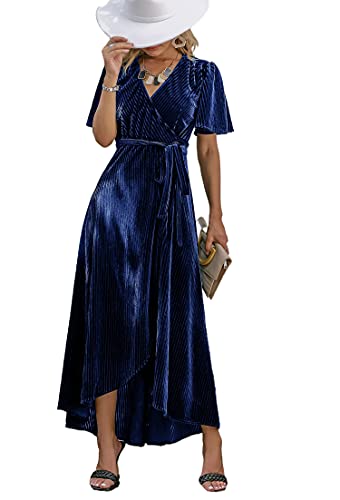 Christmas Green Dress - BerryGo Womens Velvet V Neck Wrap Semi Formal Dress Cocktail Party Maxi Dress for Wedding Guest Z-velvet Navy