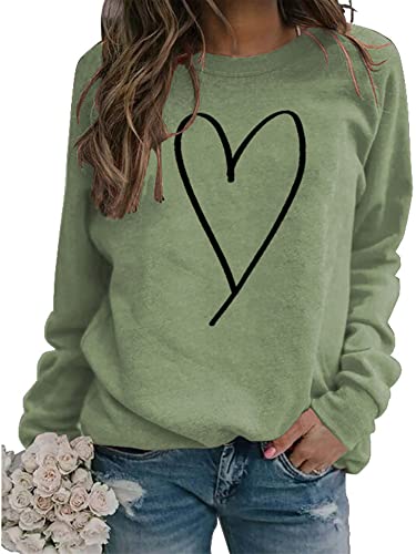 Heart Shirt - Valentines Day Crewneck Pullover Shirts Women Long Sleeve Love Heart Sweatshirts Graphic Lover Gift Mothers Day 02 Green Heart