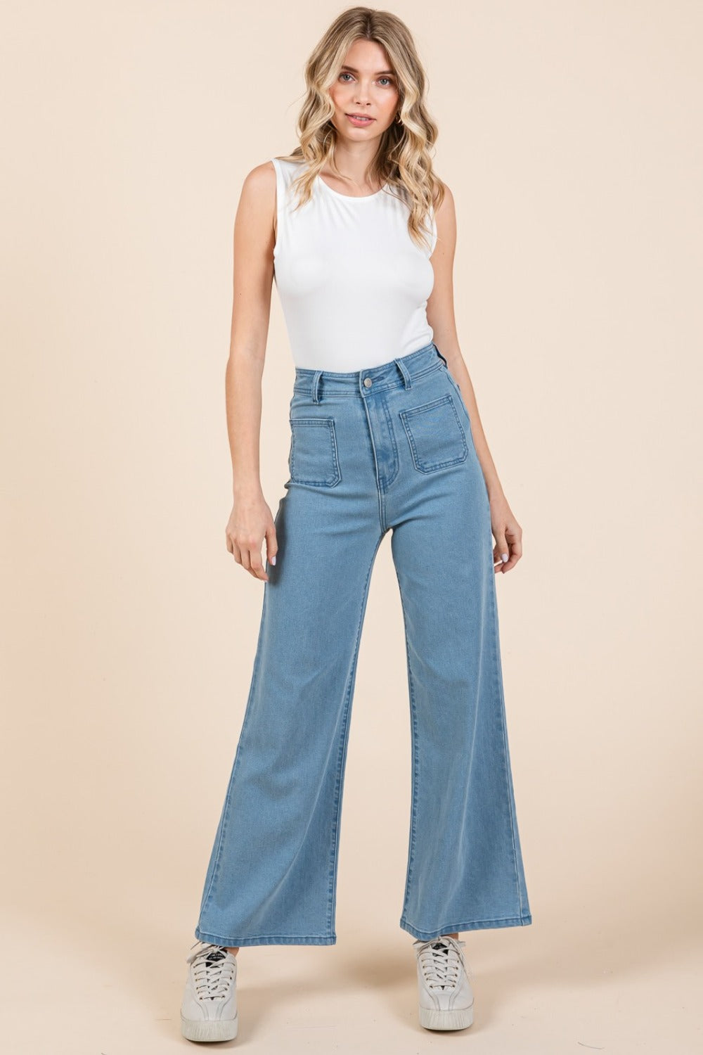 Mittoshop High Waist Wide Leg Jeans Denim