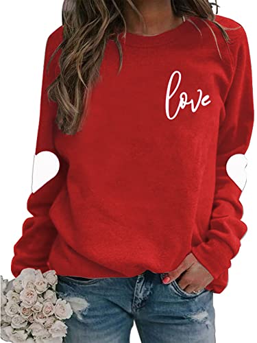 Heart Shirt - AIIWEIS Valentines Day Sweatshirt Women Love Heart Grahic Long Sleeve Shirt Casual Valentines Gifts Pullover Tops Red