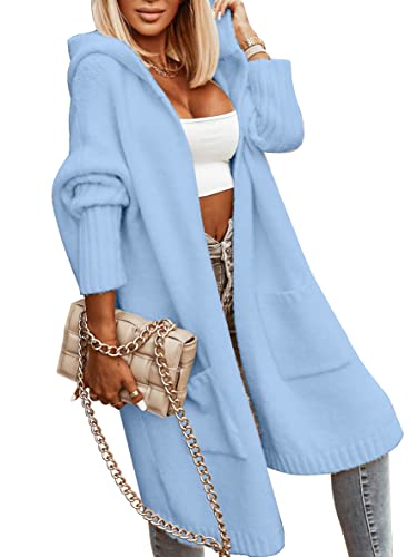 Blue Coat - Aoysky Womens Long Cardigans Cable Knitted Open Front Oversized Hooded Outerwear Sweater Coat