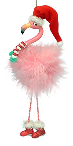 Pink Flamingo in Santa Hat and Feathers Christmas Holiday Ornament