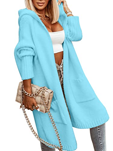 Blue Coat - Aoysky Womens Long Cardigans Cable Knitted Open Front Oversized Hooded Outerwear Sweater Coat Mint