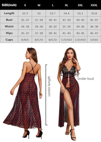 Valentine's Day - Women Lingerie Sexy Lace Babydoll Dress Open Front Sleepwear Long Sheer Nightgowns V Neck Nightwear