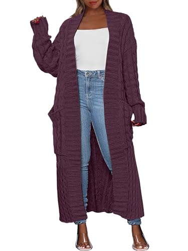 Yellow Cardigan - Caracilia Womens Long Cardigan Sweaters 2024 Fall Open Front Coat Long Sleeve Cable Knit Maxi Outerwear Trendy Jacket Clothes Red