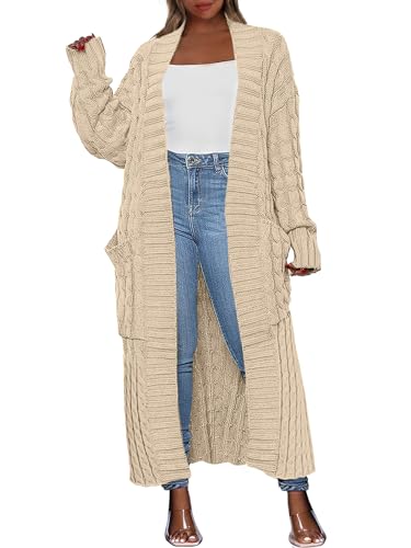 Yellow Cardigan - Caracilia Womens Long Cardigan Sweaters 2024 Fall Open Front Coat Long Sleeve Cable Knit Maxi Outerwear Trendy Jacket Clothes Light Khaki