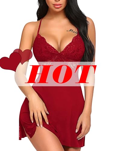 Avidlove Women Lingerie Lace Chemise Sleepwear Babydoll Teddy Lingerie A-dark Red