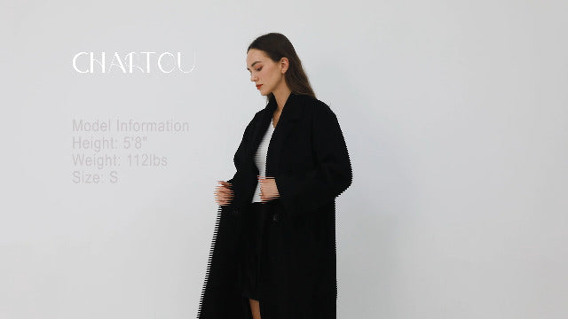 Blue Coat - CHARTOU Womens Oversized Notched Collar Wool Blend Single Breast Midi Long Trench Coat