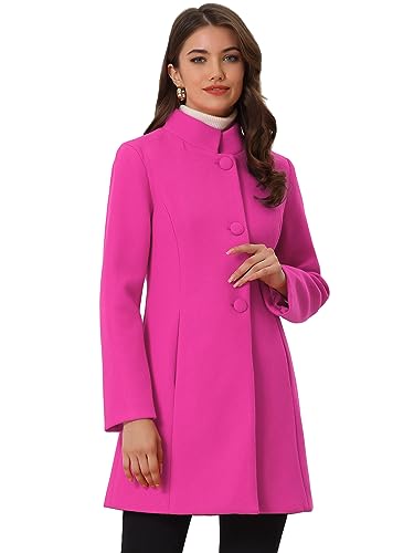 Blue Coat - Allegra K Womens Winter Overcoat MidLong Stand Collar Single Breasted Coat Outerwear Hot Pink