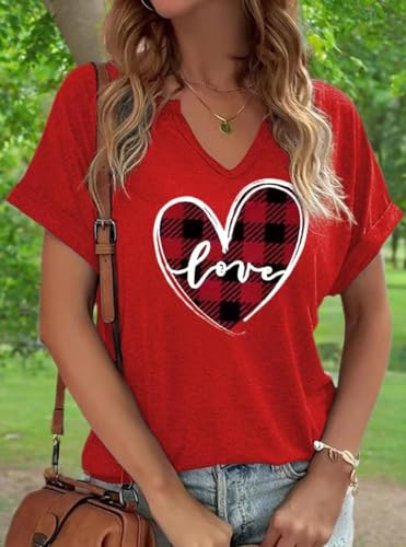 Heart Shirt - Earlymemb Womens Lover Heart Graphic V Neck Shirt Valentines Day Funny Couple Matching Casual Short Sleeve Gift Tee Tops