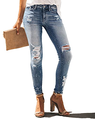 Rfm Jeans - Allimy Womens High Rise Skinny Stretch Ripped Jeans High Waisted Destroyed Denim Pants