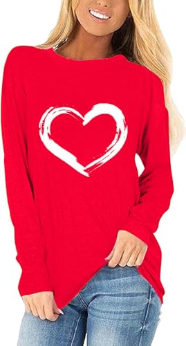 Heart Shirt - Womens Love Heart Raglans TShirts Casual Long Sleeve Valentines Day Graphic Tees Tops 1012-red 3