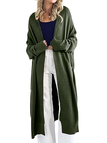 Danedvi Womens Long Cardigan Sweaters 2024 Fall Chunky Knit Oversized Slouchy Open Front Warm Coats with Pockets Army Green Small