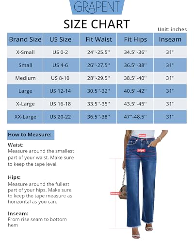 Rfm Jeans - GRAPENT Straight Leg Jeans for Women High Waisted Stretchy Frayed Raw Hem Loose Denim Pants Casual Baggy Jean Trousers